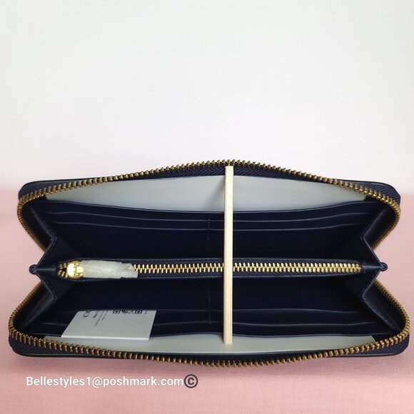 COACH Slim Accordion Smooth Leather Wallet with Back Slip Pocket- Dark Navy ⭐ - Picture 15 of 16